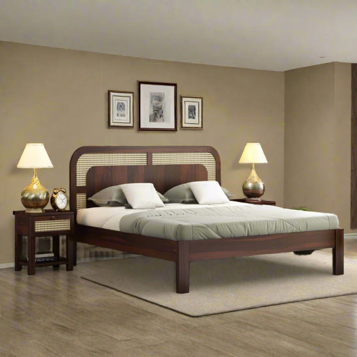 Rattan & Cane Wood Bed for Bedroom - Zephan