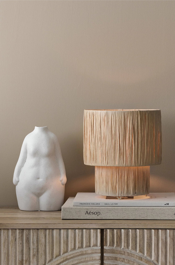 Rattan Table Lamp for Living Room | Bamboo Bedside Lamp - Zaleon