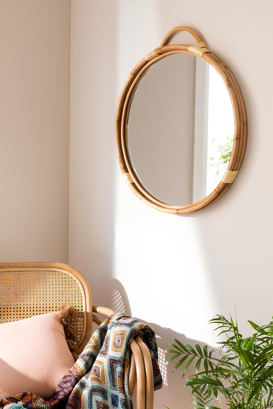 Bamboo Wall Mirror for living room | Cane Wall Mirror | Rattan Mirror - Navya - Luxury Rattan Handicrafts 