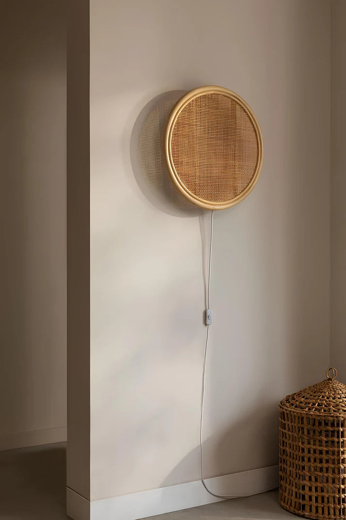 Rattan Wall Lamp for Bedroom | Cane Wall Sconce - Rebecca