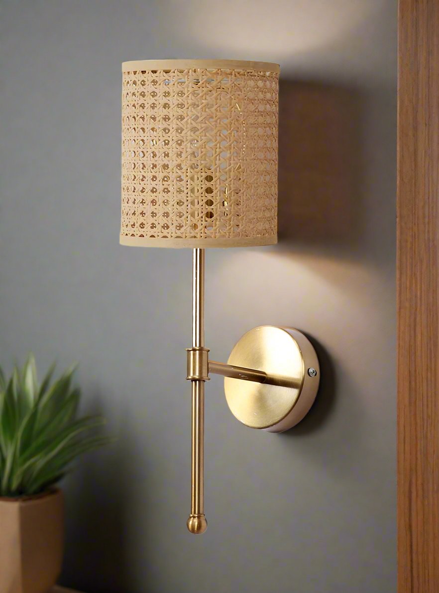 Rattan Wall Lamp for Study Room | Wicker Wall Light - Vesperfield
