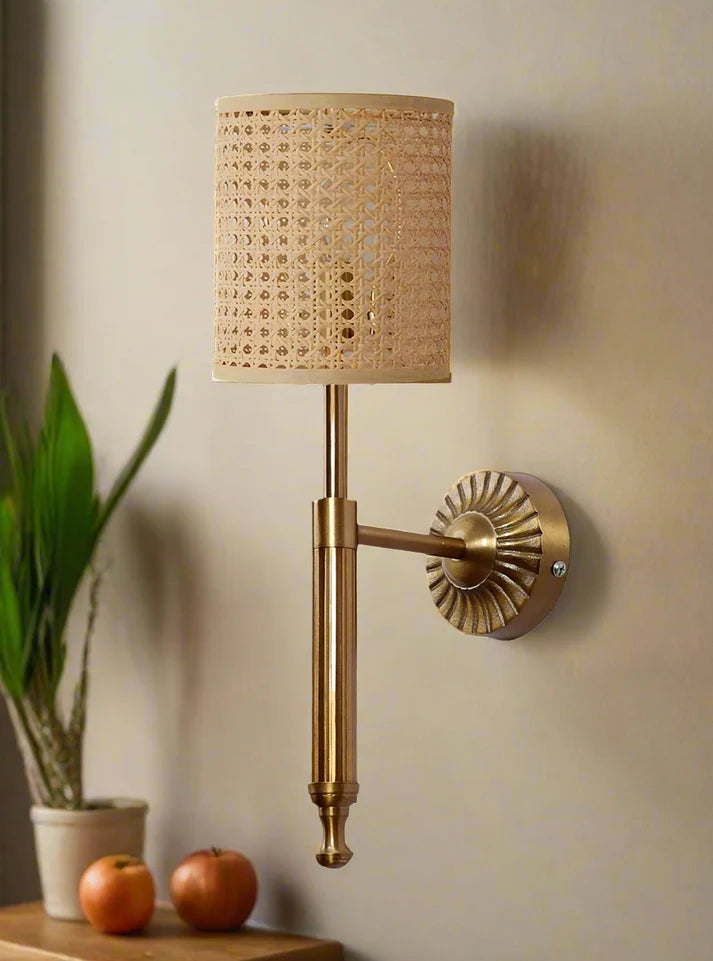Rattan Wall Light for Hallway | Bamboo Wall Sconce - Wardenshire