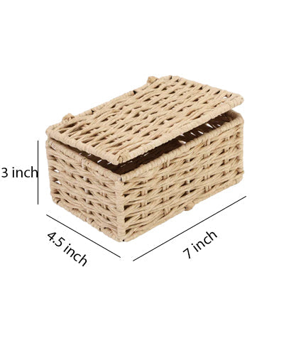 Luxury Rattan Handicrafts  wicker water hyacinth kauna grass bamboo cane Storage Basket with Lids Rectangular Handwoven Wicker Organizer Baskets D