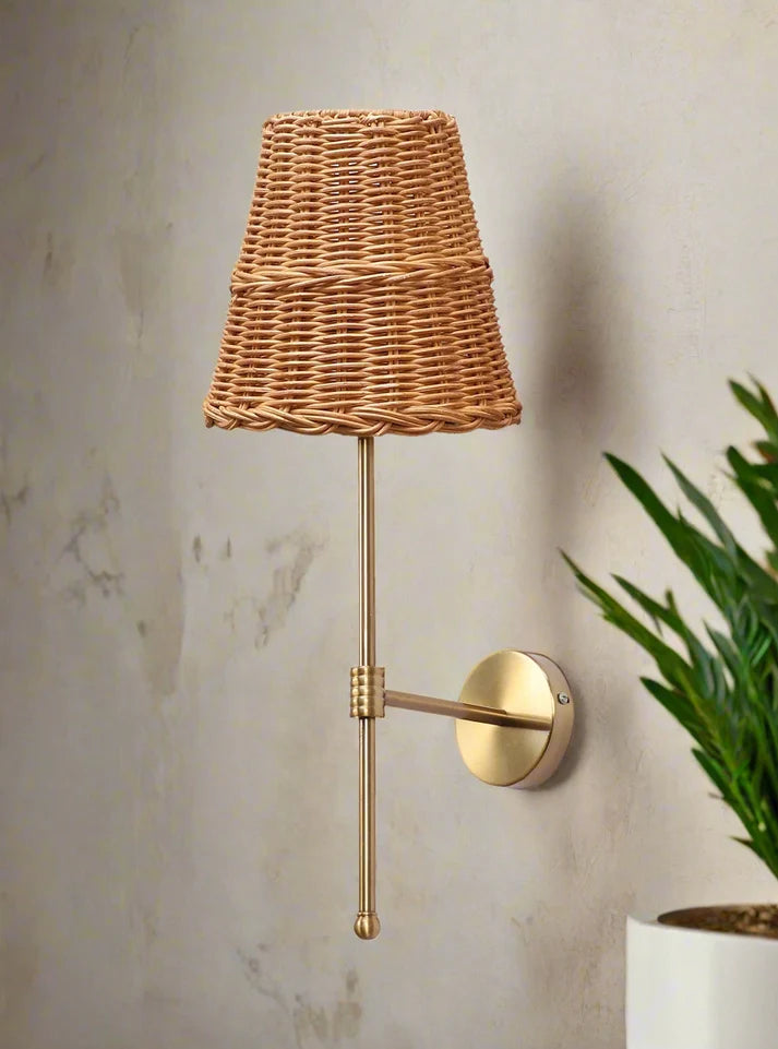 Rattan Wall Lamp for Living Room | Wicker Wall Sconce - Ulwinton