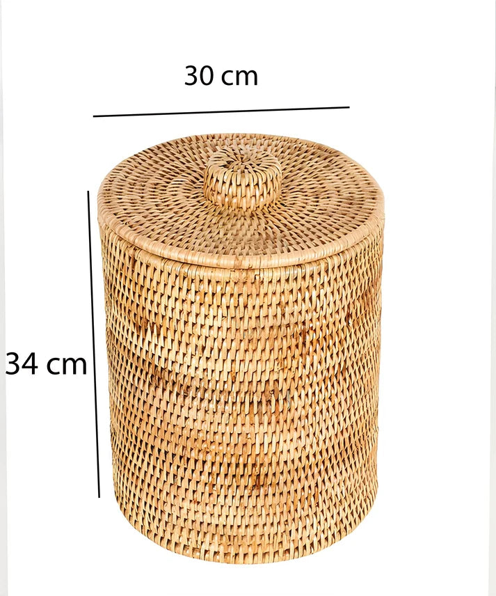 Rattan Laundry Basket with Lid Small for Bathroom - Quintess