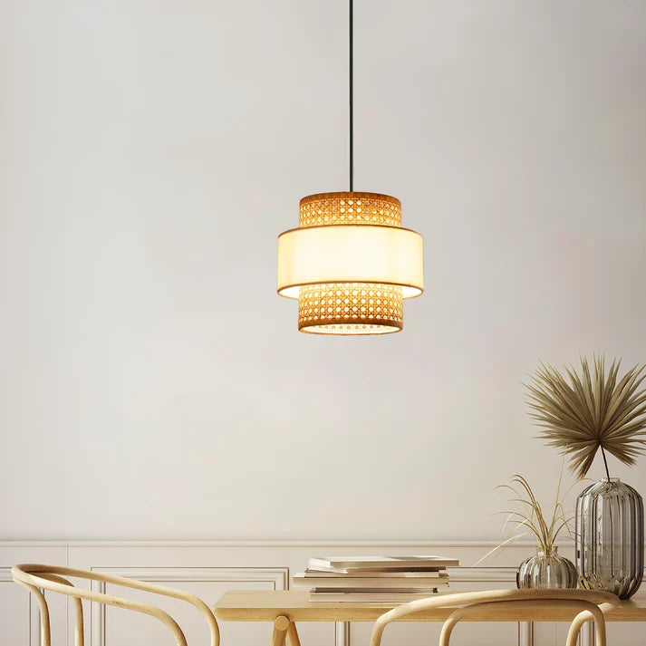 Rattan Hanging Light for Living Room | Cane Pendant Lamp Set - Ashley