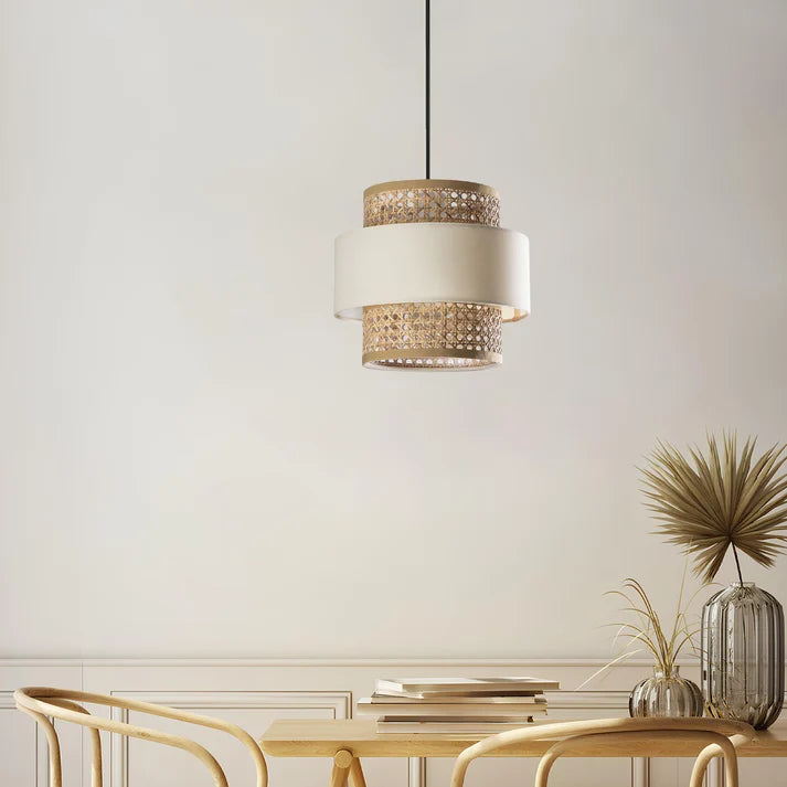 Rattan Hanging Light for Living Room | Cane Pendant Lamp Set - Ashley