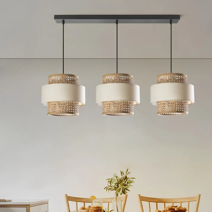 Rattan Hanging Light for Living Room | Cane Pendant Lamp Set - Ashley