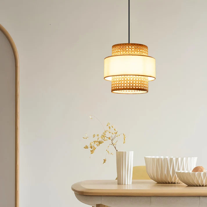 Rattan Hanging Light for Living Room | Cane Pendant Lamp Set - Ashley