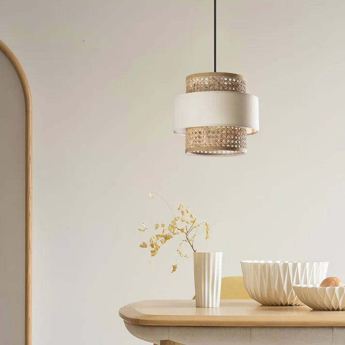 Rattan Hanging Light for Living Room | Cane Pendant Lamp Set - Ashley