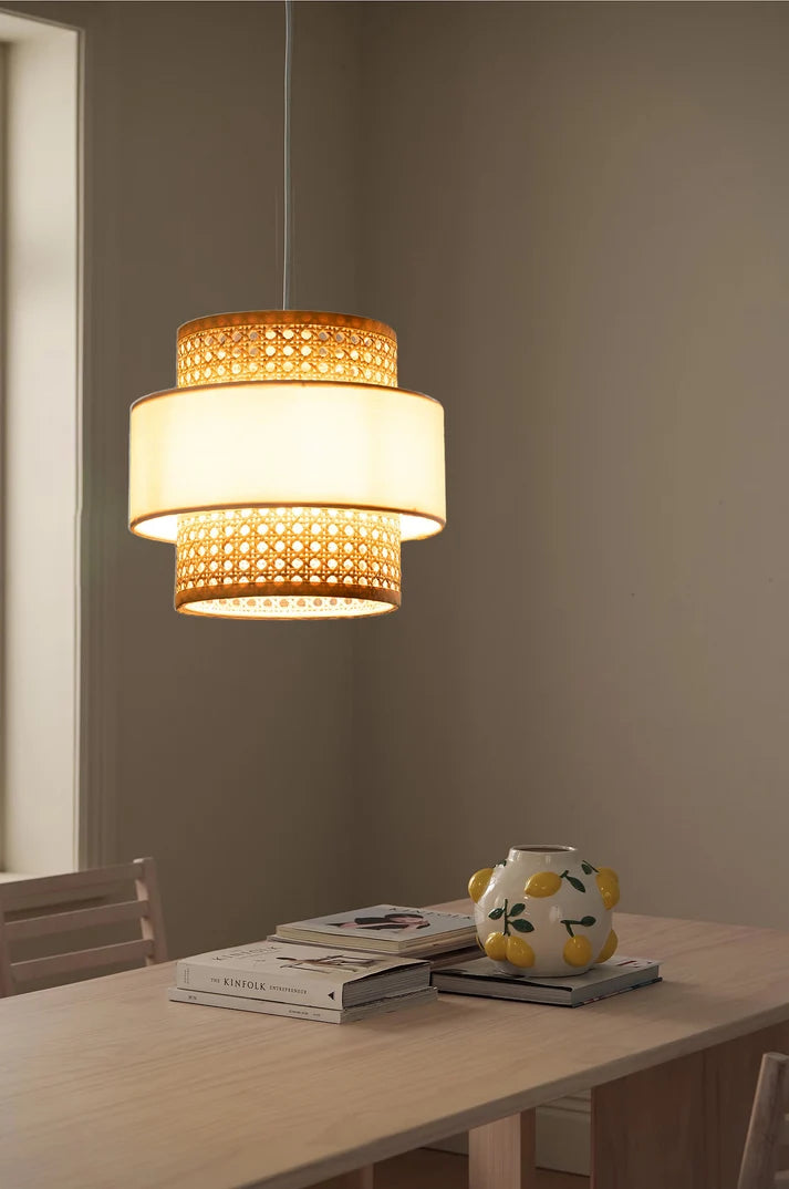 Rattan Hanging Light for Living Room | Cane Pendant Lamp Set - Ashley
