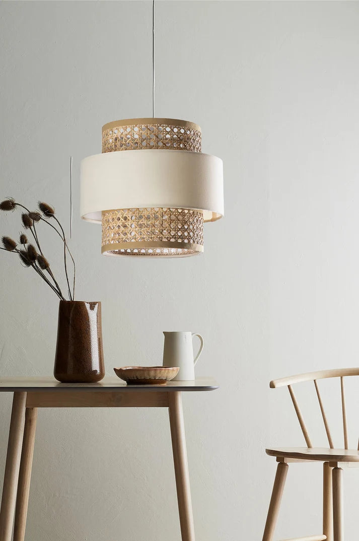 Rattan Hanging Light for Living Room | Cane Pendant Lamp Set - Ashley