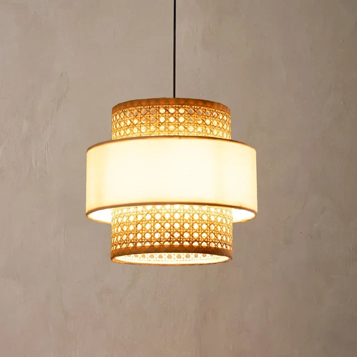Rattan Hanging Light for Living Room | Cane Pendant Lamp Set - Ashley