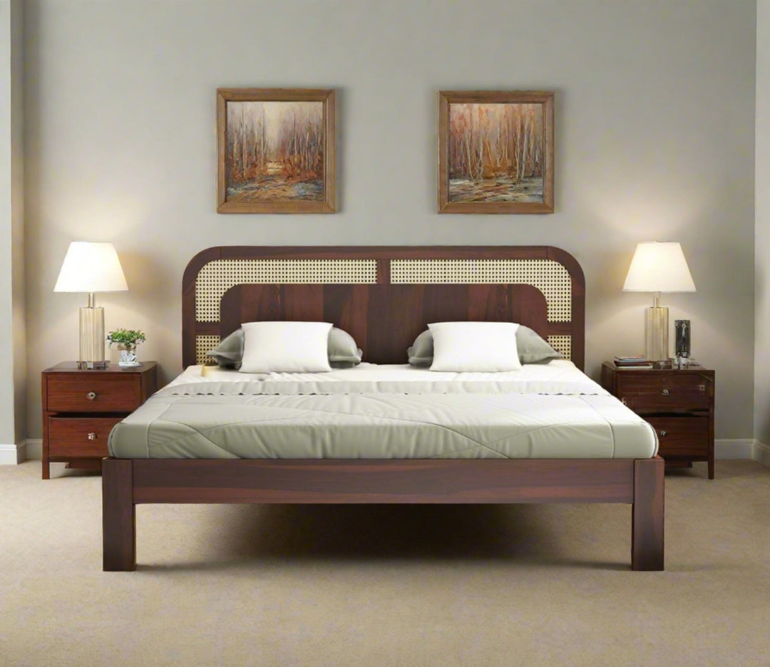 Rattan & Cane Wood Bed for Bedroom - Zephan