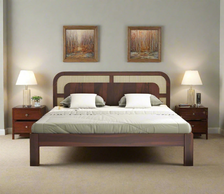 Rattan & Cane Wood Bed for Bedroom - Zephan