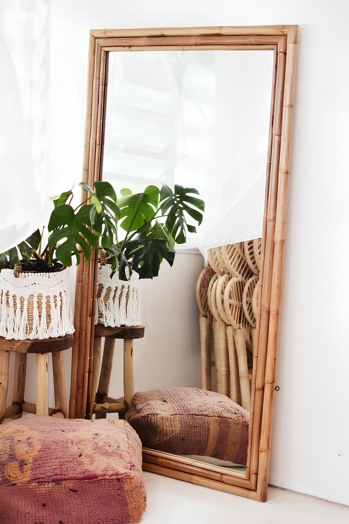 Bamboo Wall Mirror for living room | Cane Wall Mirror | Rattan Mirror - Lavanya - Luxury Rattan Handicrafts 