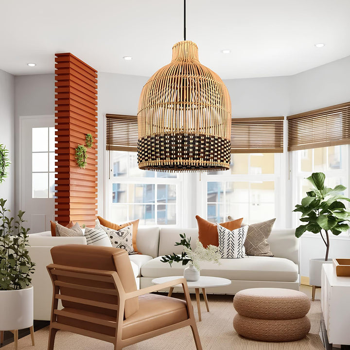 Bamboo Pendant Light for Living Room 14 Inch - Nimit by Luxury Rattan Handicrafts 