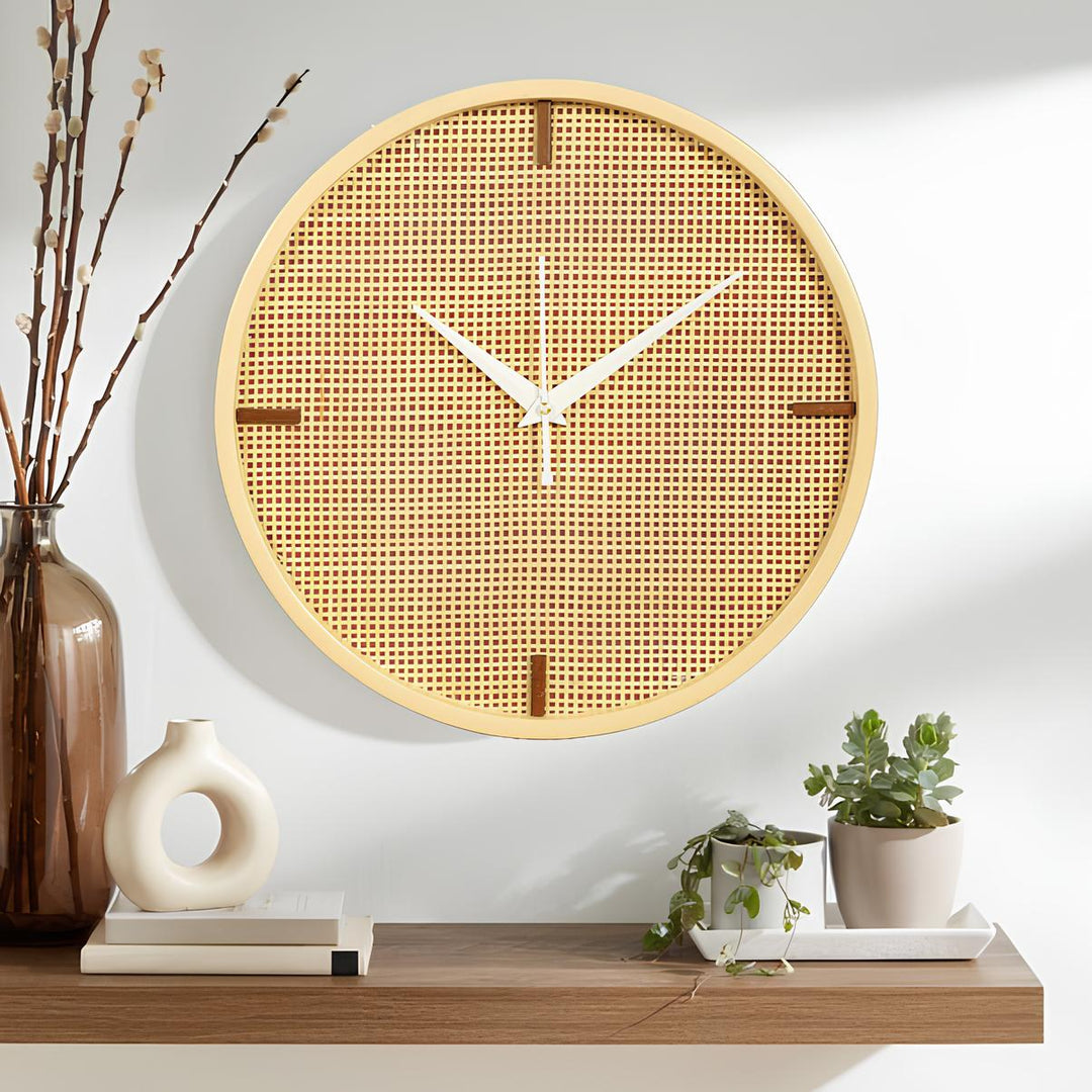 Rattan Wall Clock for Living Room - Handwoven Bamboo Clock - Soleil