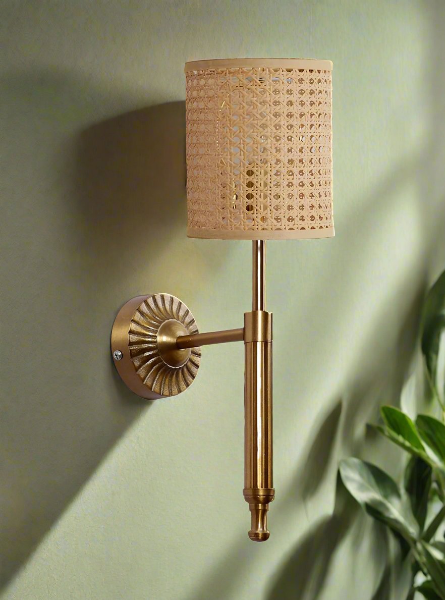 Rattan Wall Light for Hallway | Bamboo Wall Sconce - Wardenshire