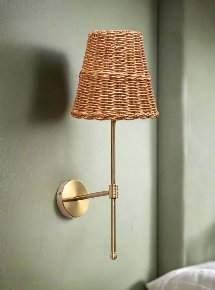 Rattan Wall Lamp for Living Room | Wicker Wall Sconce - Ulwinton