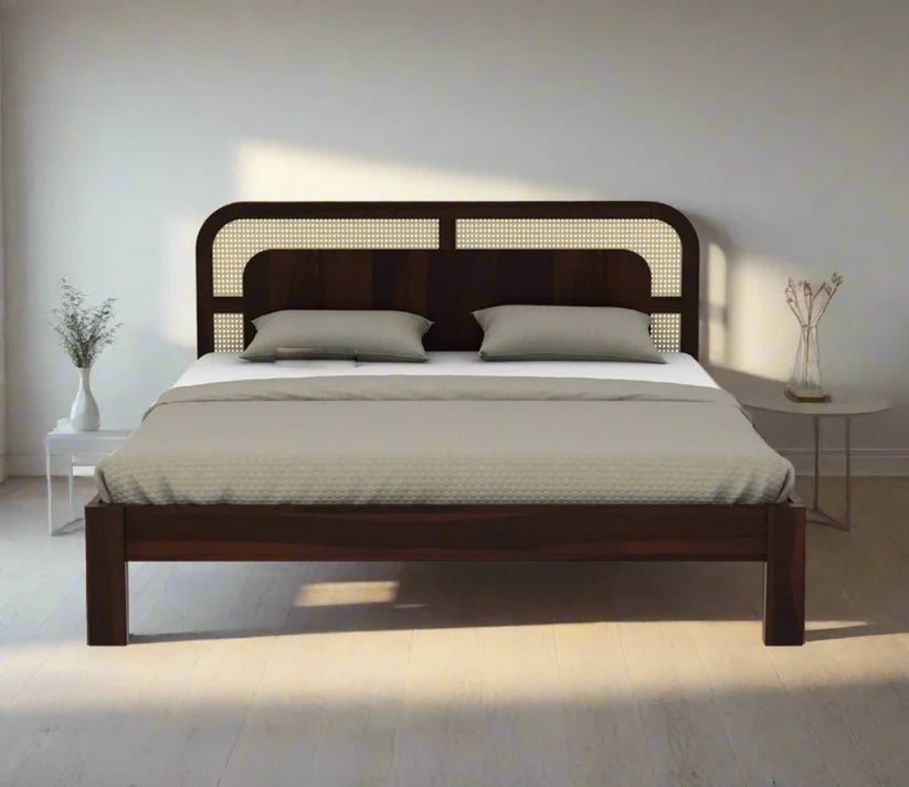 Rattan & Cane Wood Bed for Bedroom - Zephan