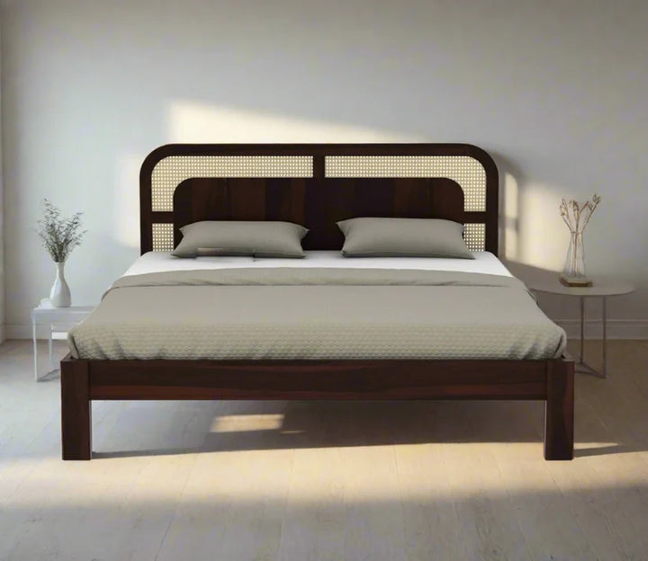 Rattan & Cane Wood Bed for Bedroom - Zephan