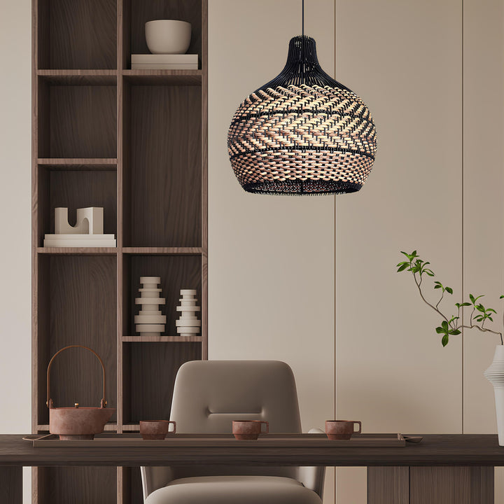 Bamboo Pendant Light for Living Room 14 Inch - Rishit by Luxury Rattan Handicrafts 