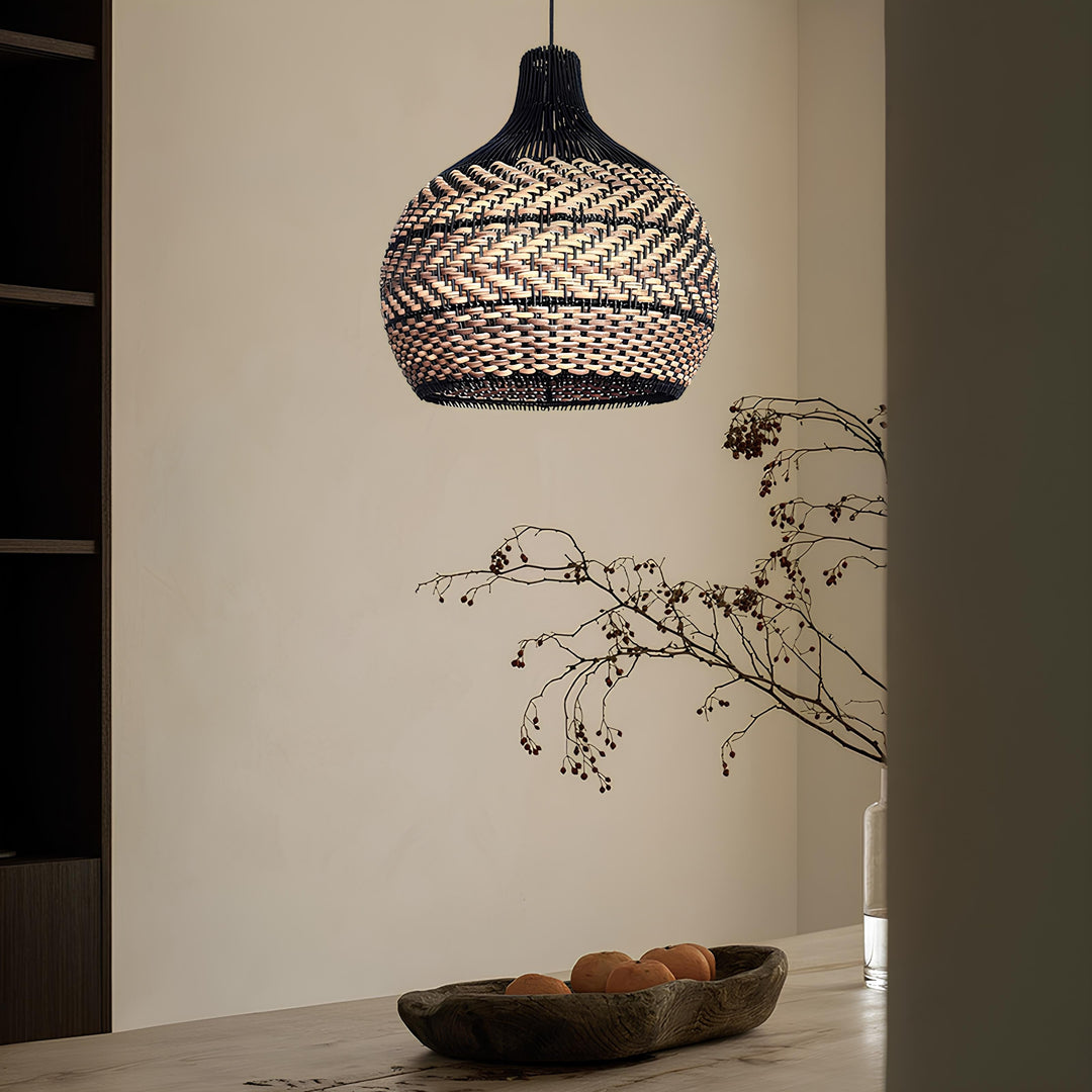 Bamboo Pendant Light for Living Room 14 Inch - Rishit by Luxury Rattan Handicrafts 