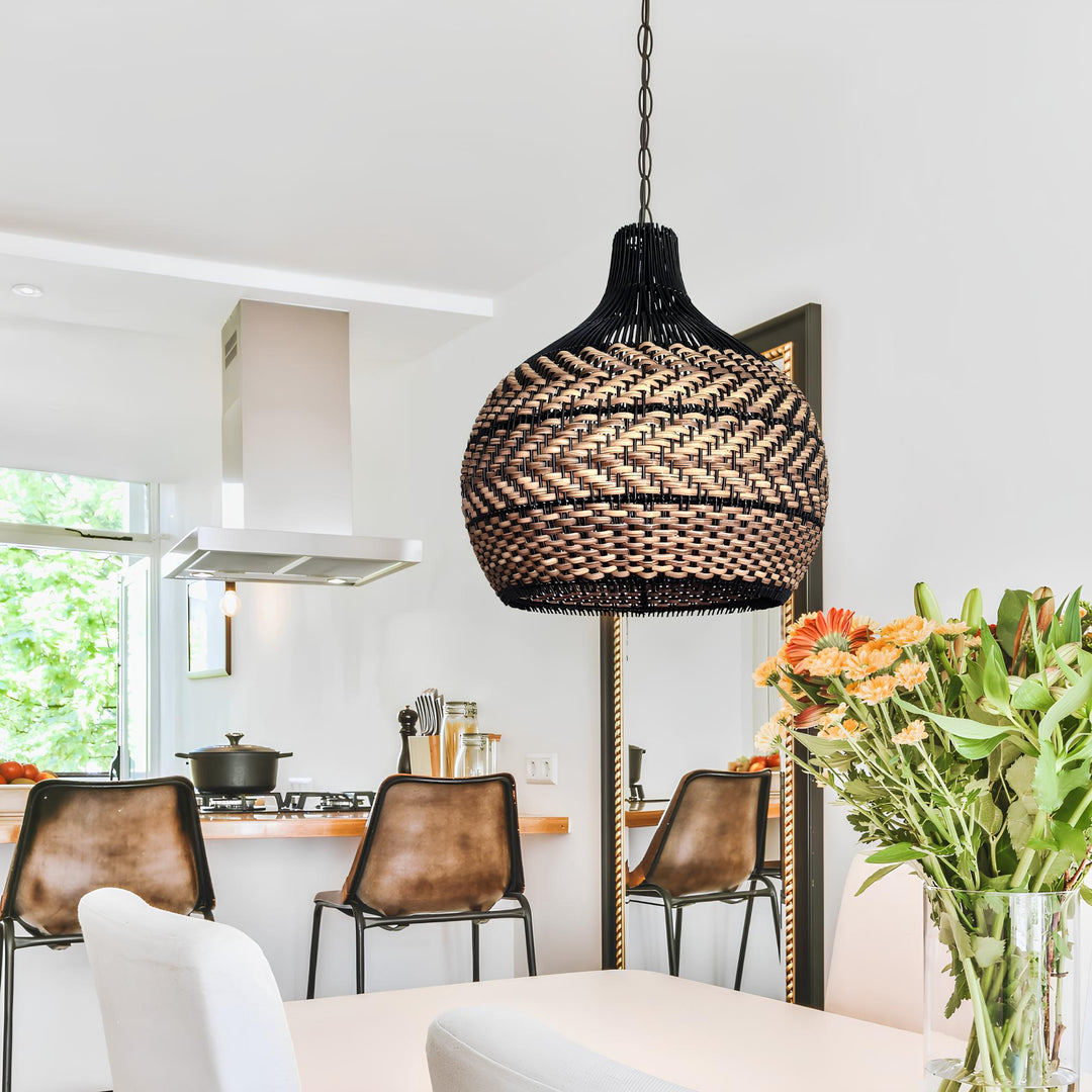 Bamboo Pendant Light for Living Room 14 Inch - Rishit by Luxury Rattan Handicrafts 