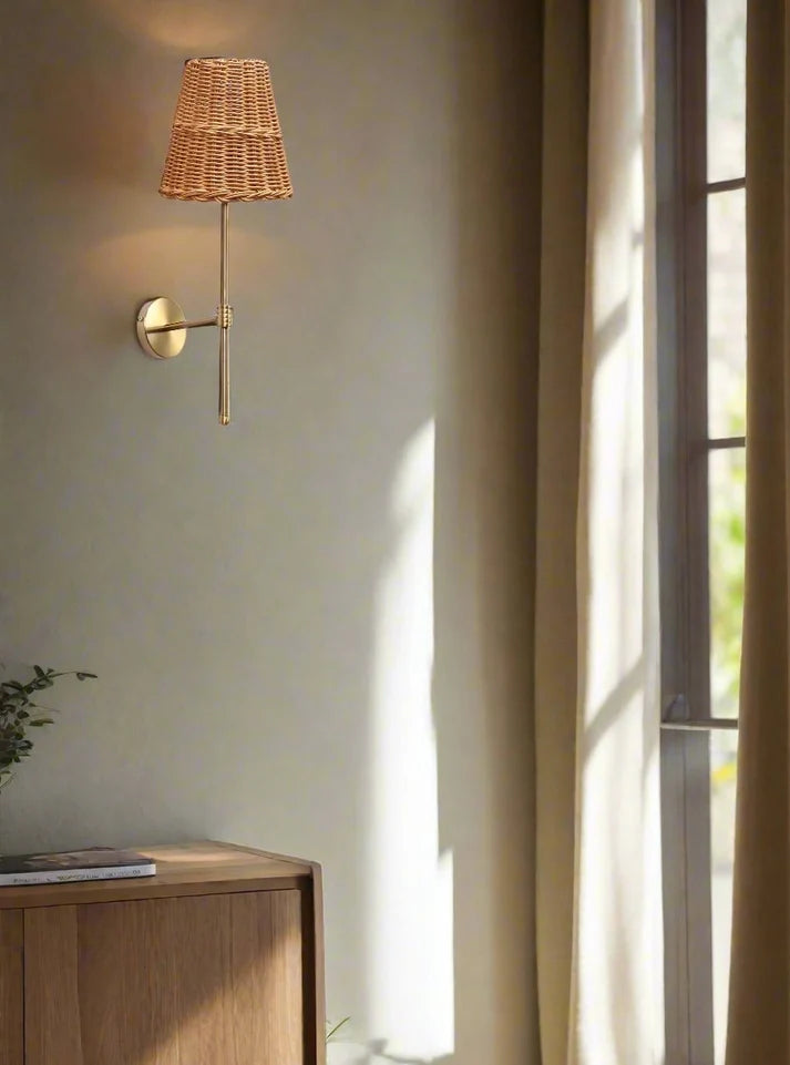 Rattan Wall Lamp for Living Room | Wicker Wall Sconce - Ulwinton