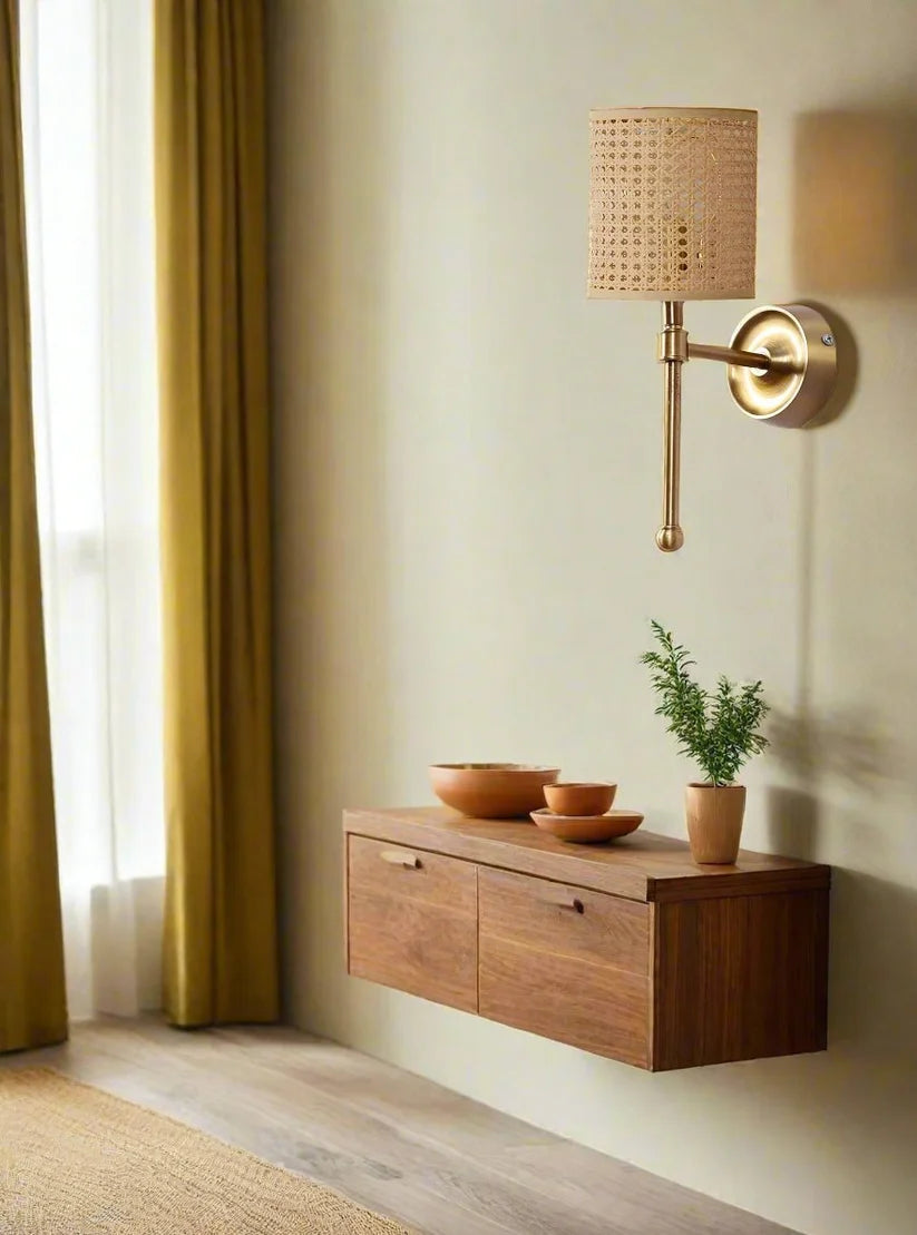 Wicker Wall Sconce for Bathroom | Cane Wall Lamp- Falkonhurstby