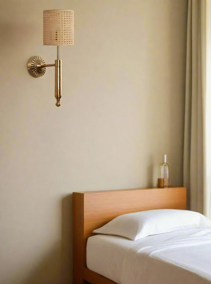 Rattan Wall Light for Hallway | Bamboo Wall Sconce - Wardenshire