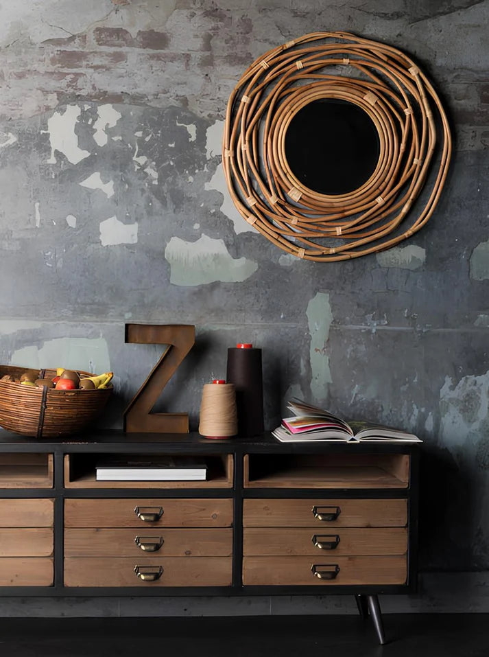 Rattan Wall Mirror for Living Room - Weslan