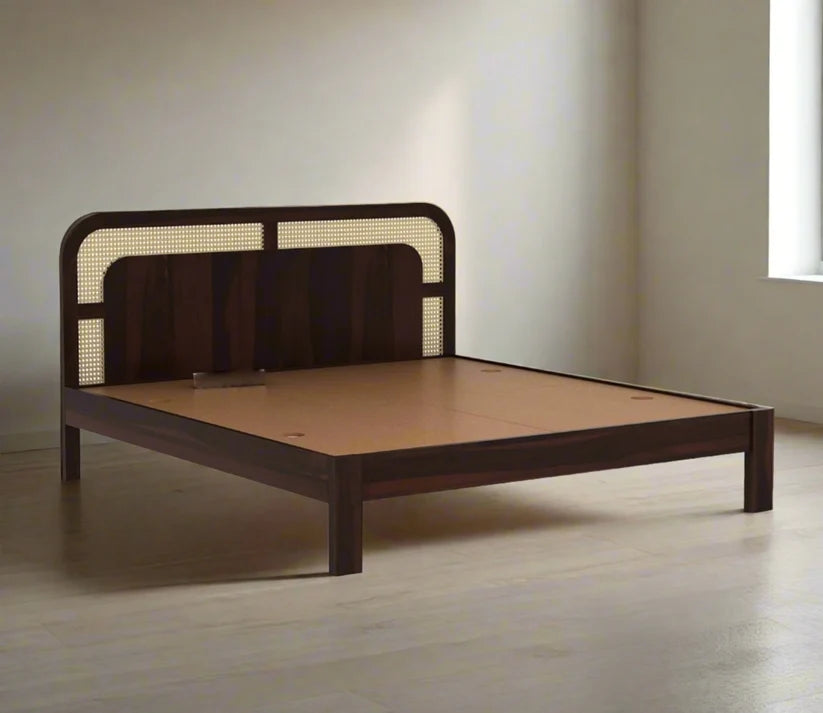 Rattan & Cane Wood Bed for Bedroom - Zephan