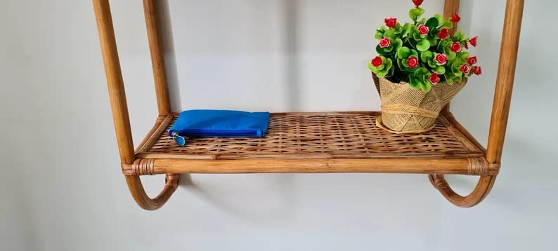 Luxury Rattan Handicrafts  Rattan Wall Shelf, Two Tier Wall Shelf, Boho Wall Shelf, Cane Shelf, Wooden Shelf, Hanging Shelf, Rattan Wall Planter, 