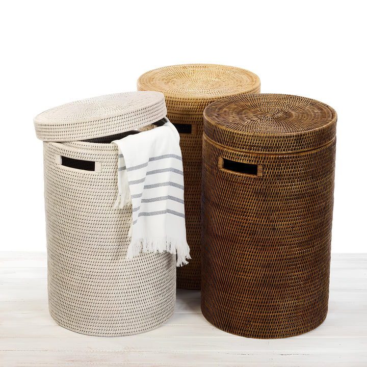 Rattan Laundry Basket with Lid for Bathroom - Alex