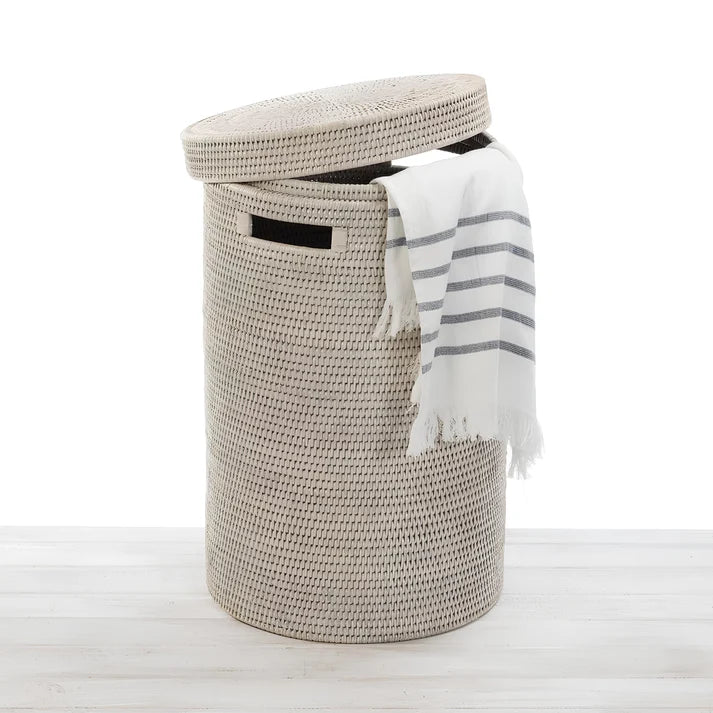 Rattan Laundry Basket with Lid for Bathroom - Alex