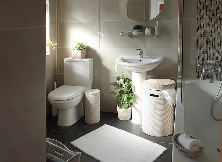 Rattan Laundry Basket with Lid for Bathroom - Alex