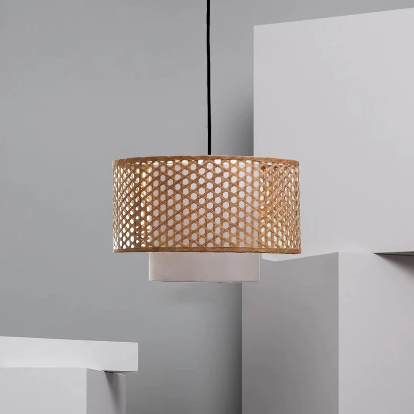 Bamboo Ceiling Light for Living Room | Rattan Flush Mount Lamp - Avery