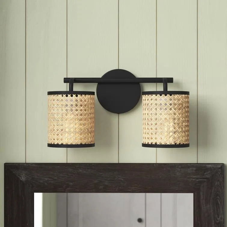 Wicker Wall Light for Living Room | Bamboo Wall Lamp - Azure
