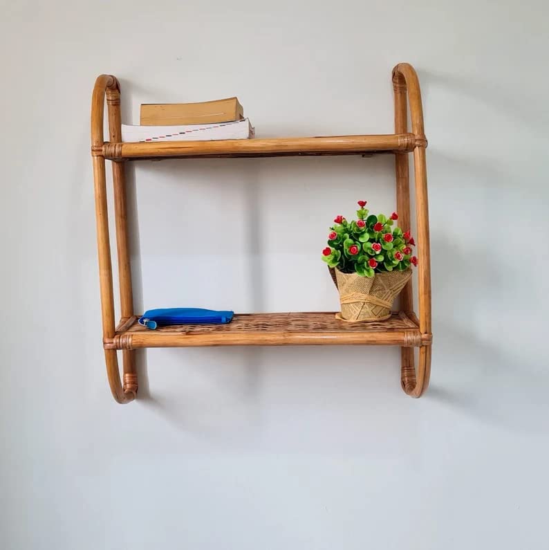 Luxury Rattan Handicrafts  Rattan Wall Shelf, Two Tier Wall Shelf, Boho Wall Shelf, Cane Shelf, Wooden Shelf, Hanging Shelf, Rattan Wall Planter, 