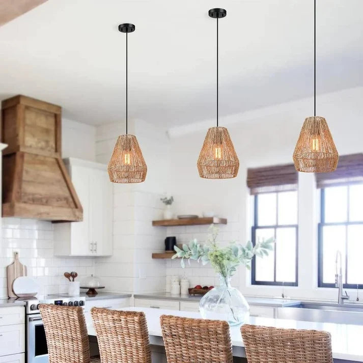 Seagrass Pendant Light for Dining Room | Woven Hanging Lamp - Alvina