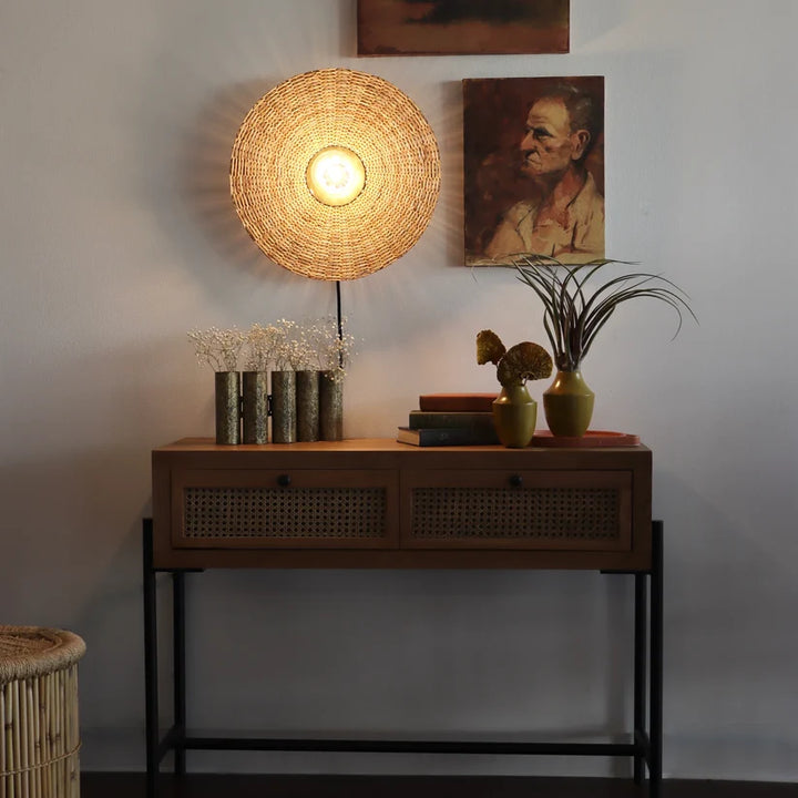 Jute Wall Lamp for Hallway | Bamboo Wall Sconce- Baxter