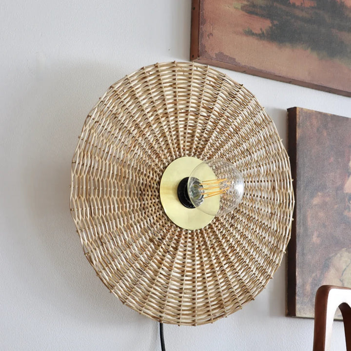 Jute Wall Lamp for Hallway | Bamboo Wall Sconce- Baxter