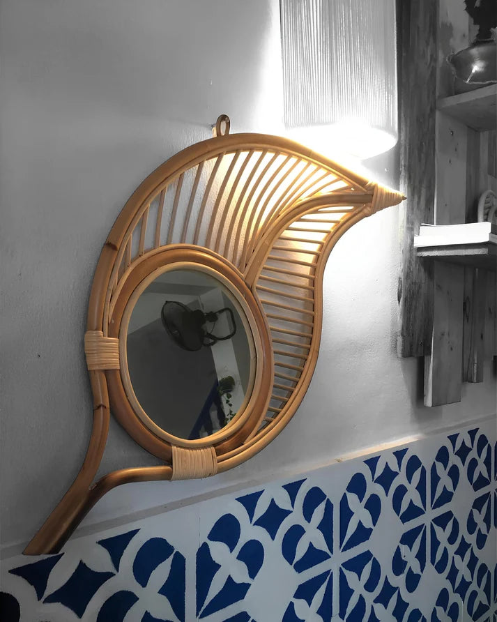 Rattan Wall Mirror for Living Room - Kaia