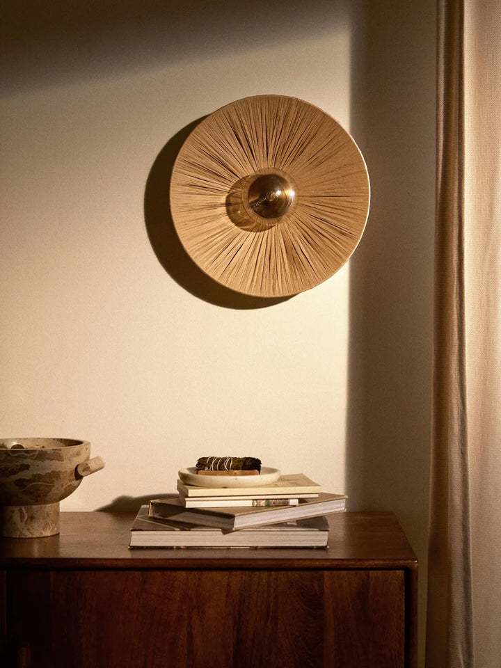 Raffia Wall Lamp for Living Room | Metal Wall Light - Orlan