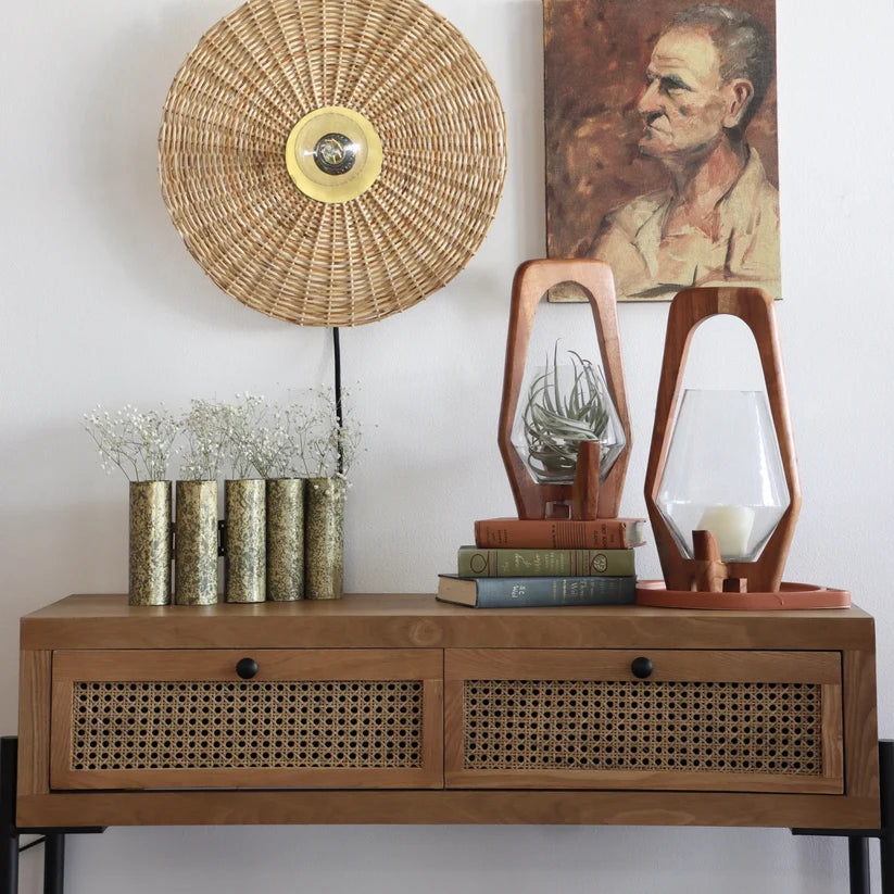 Jute Wall Lamp for Hallway | Bamboo Wall Sconce- Baxter