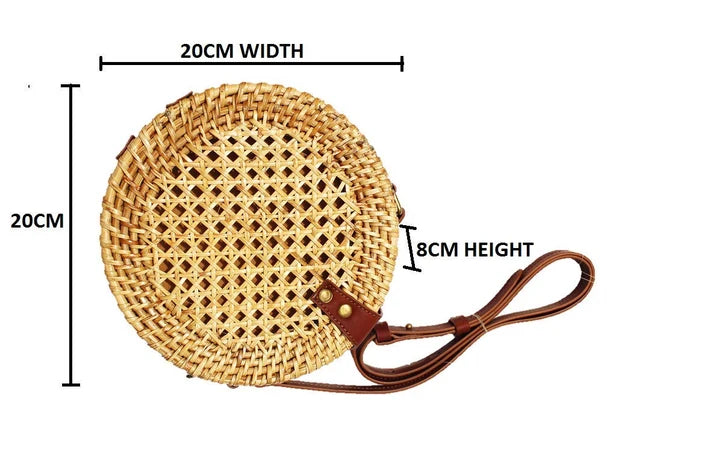 Rattan Sling Bag for Women | Handmade Crossbody Bag with Leather Strap - Zara