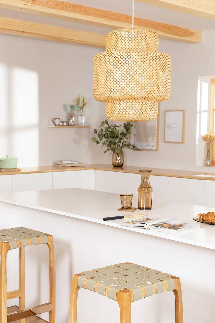 Bamboo Ceiling Light for Bedroom | Rattan Flush Mount Lamp - Aurora
