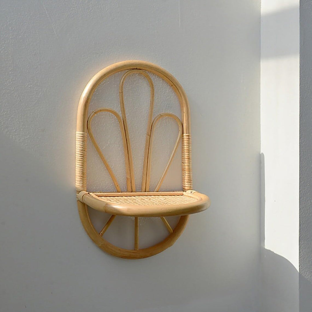 Luxury Rattan Handicrafts  Rattan Arc Wall Shelf, Indoor Plant Holder, Plant Shelf for Hallways, Decor Holder, Handmade Natural Rattan Organiser -